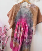 Robe voile de coton tie and dye rose et beige