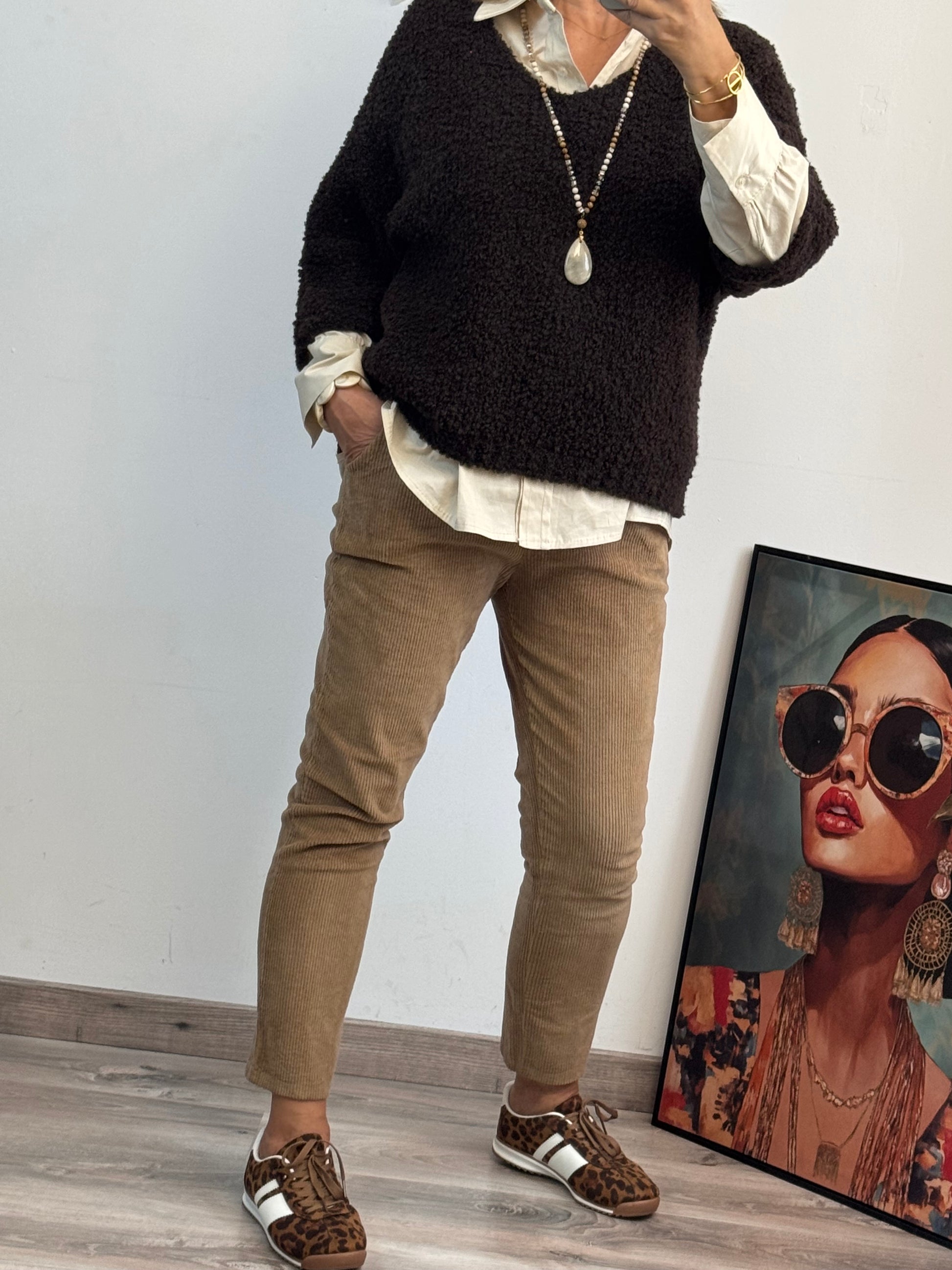 Pantalon velours côtelé camel taille du 38 au 46