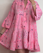 Robe courte bandana et broderie rose