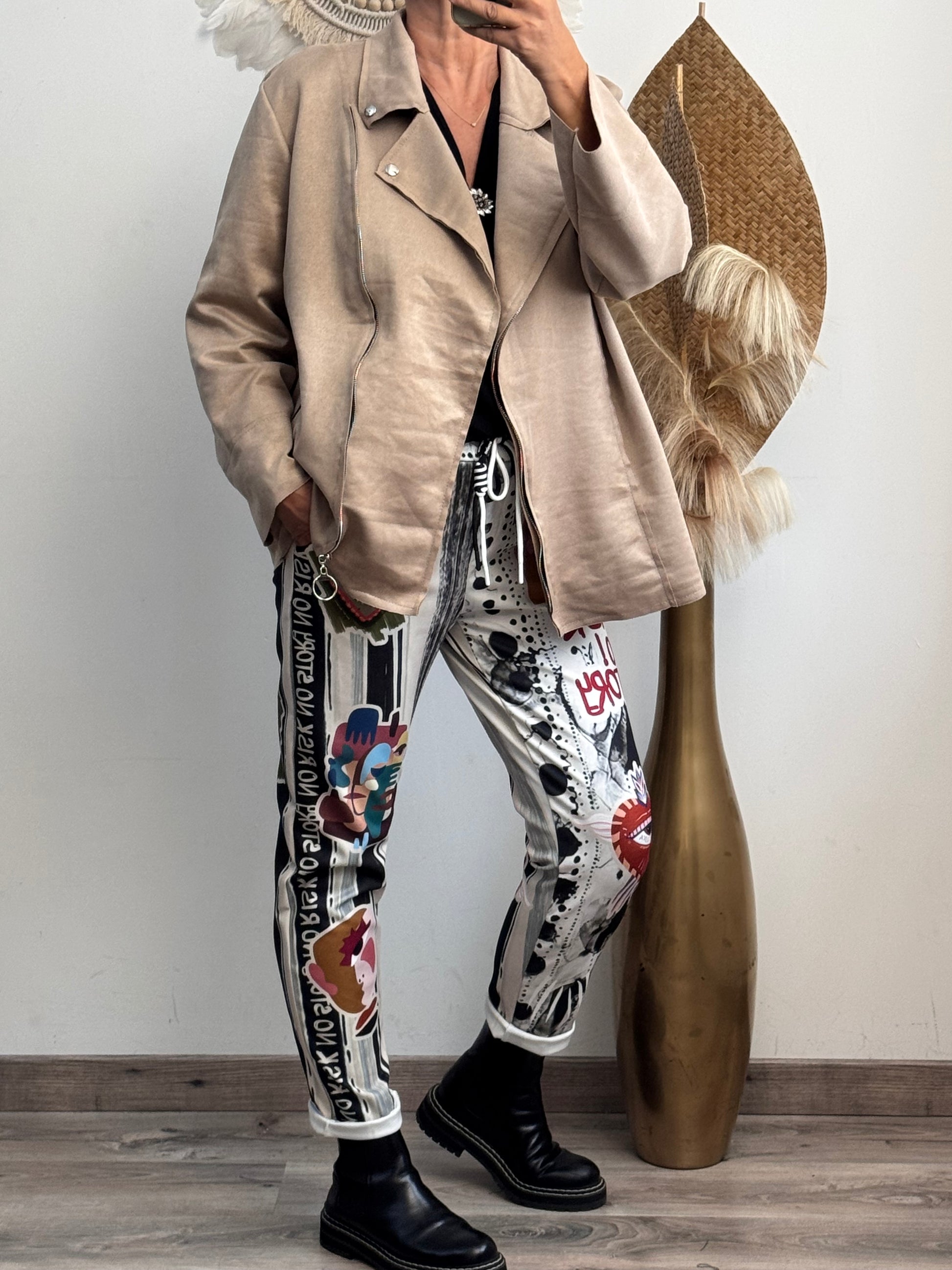 Blouson perfecto suédine beige TU 46/52