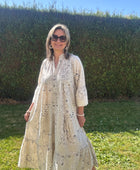 Robe longue bandana et broderie beige