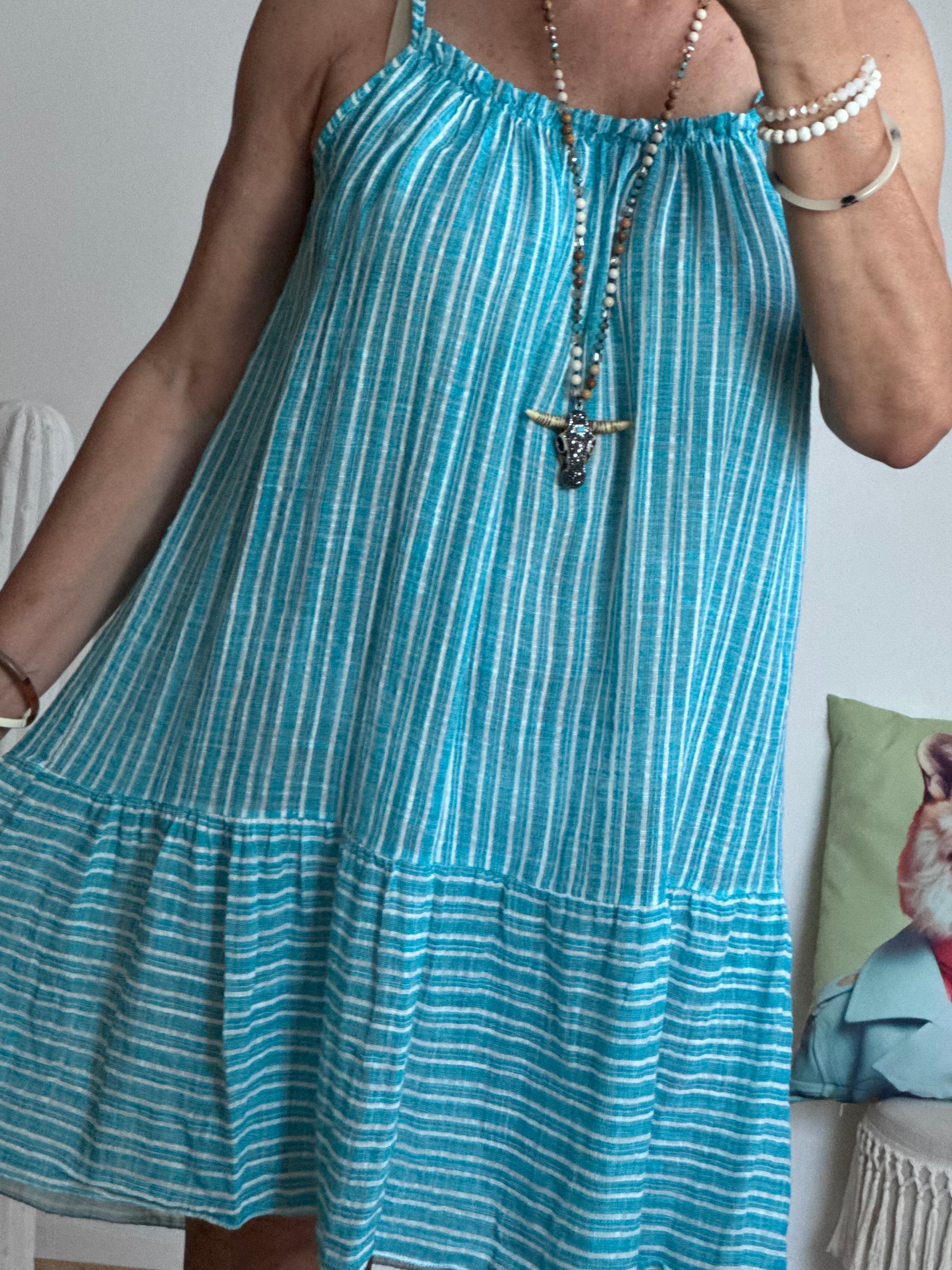 Robe d’été coton tisse turquoise