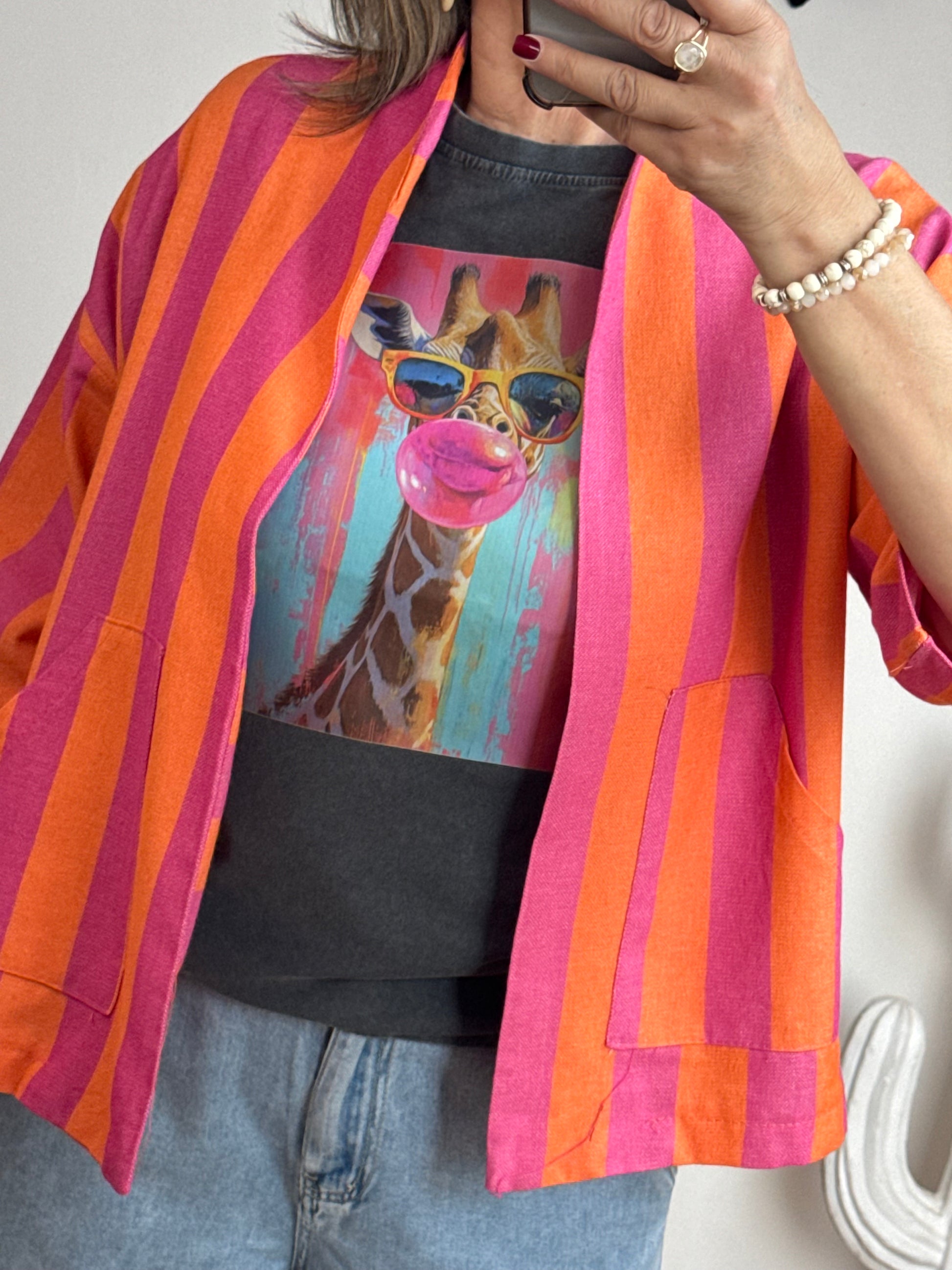 Veste kimono orange et rose