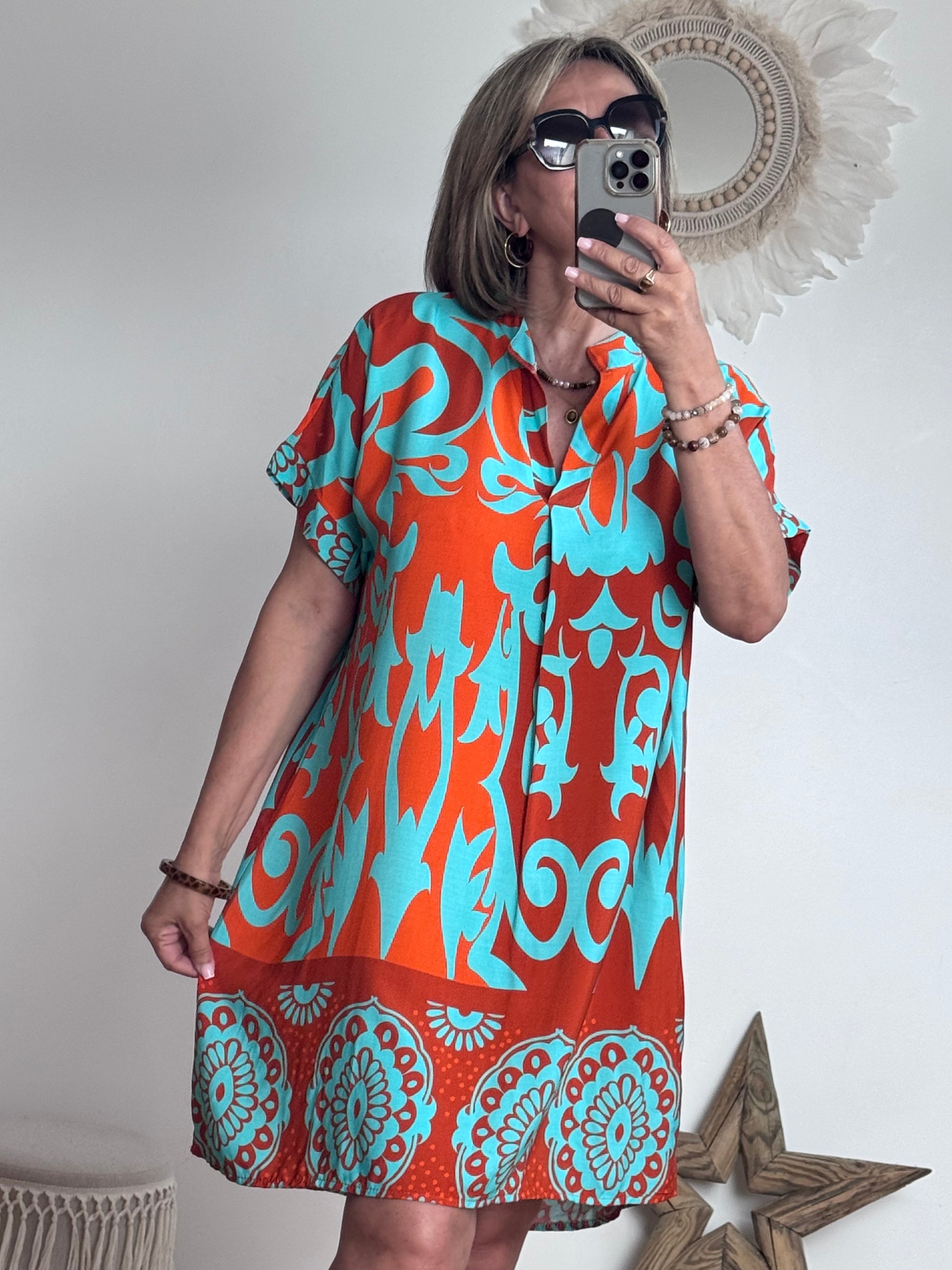 Robe Elisa orange/turquoise