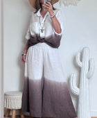 Pantalon palazzo Lin blanc et marron