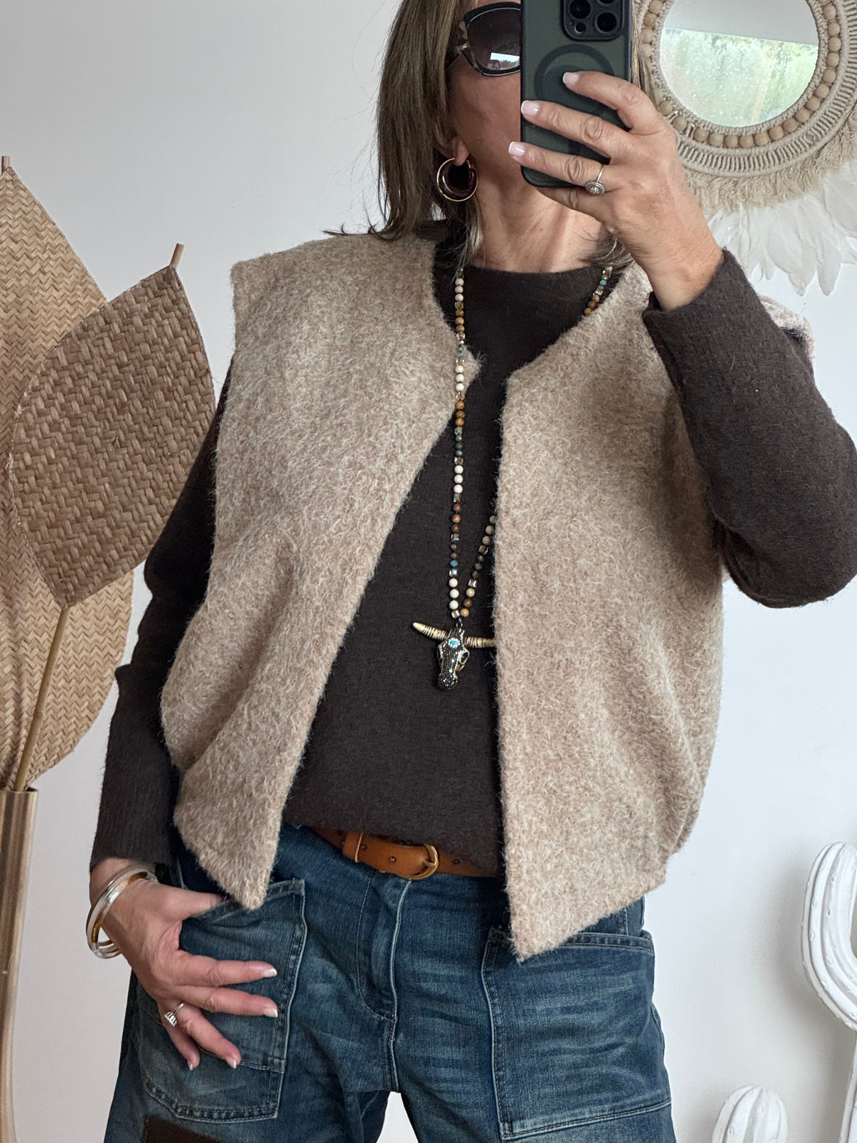 Veste sans manches beige