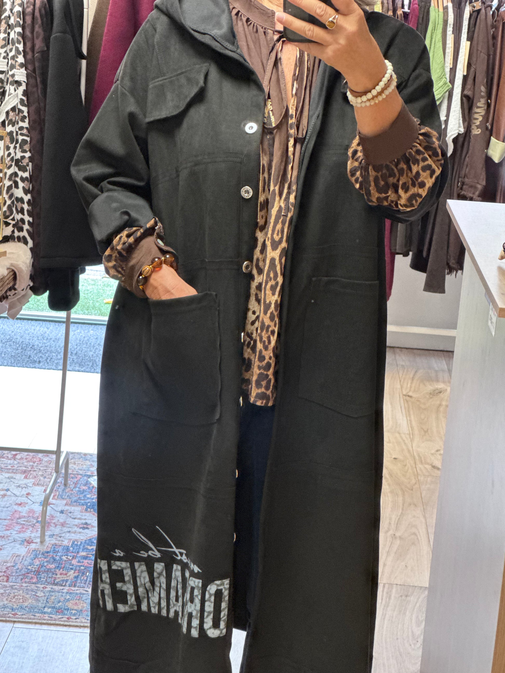 Veste longue suédine noire