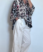 Blouse camélia noire et rose