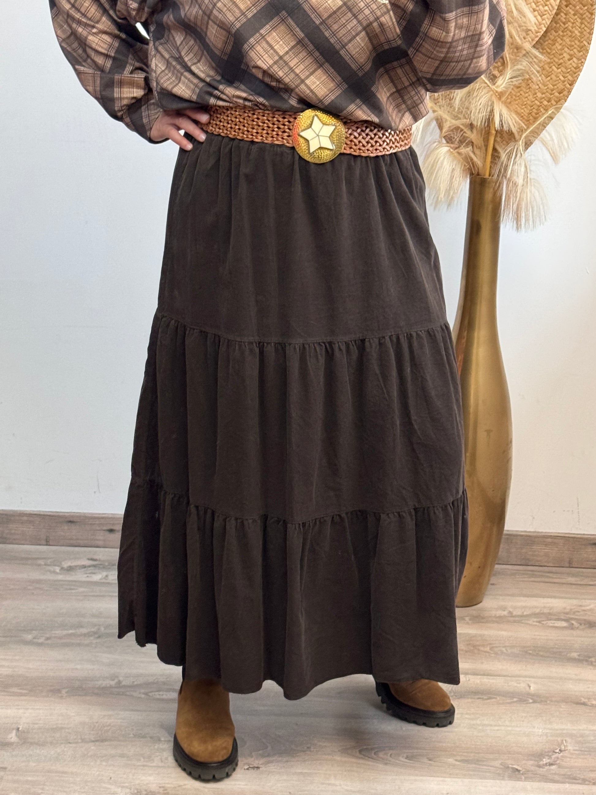 Jupe longue velours côtelé marron