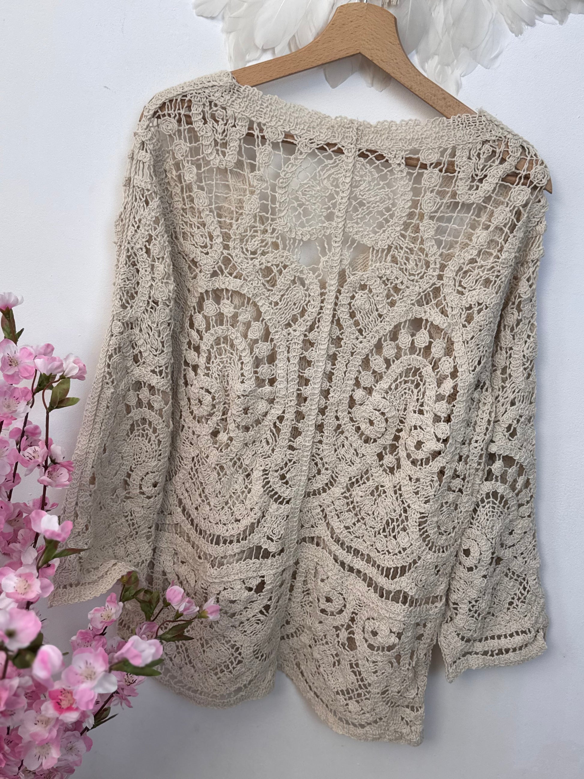 Gilet long crochet beige TU 38/44