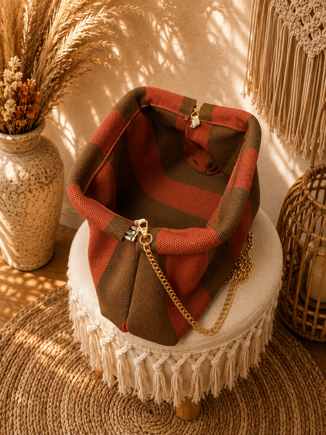 Sac rayé terracotta et marron