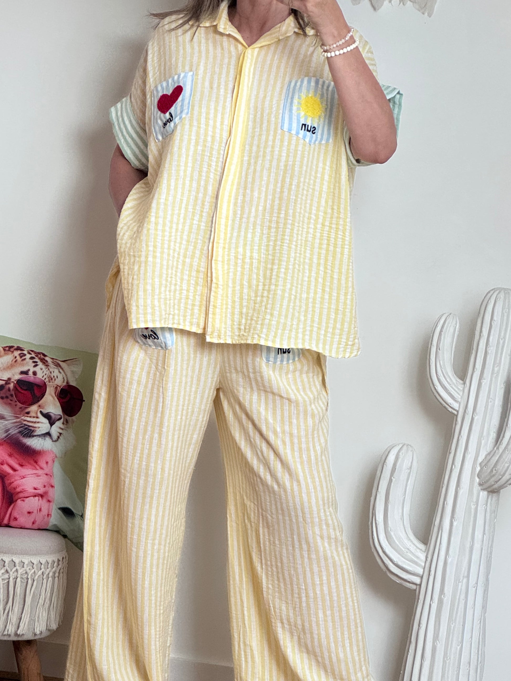 Chemise oversize rayée jaune