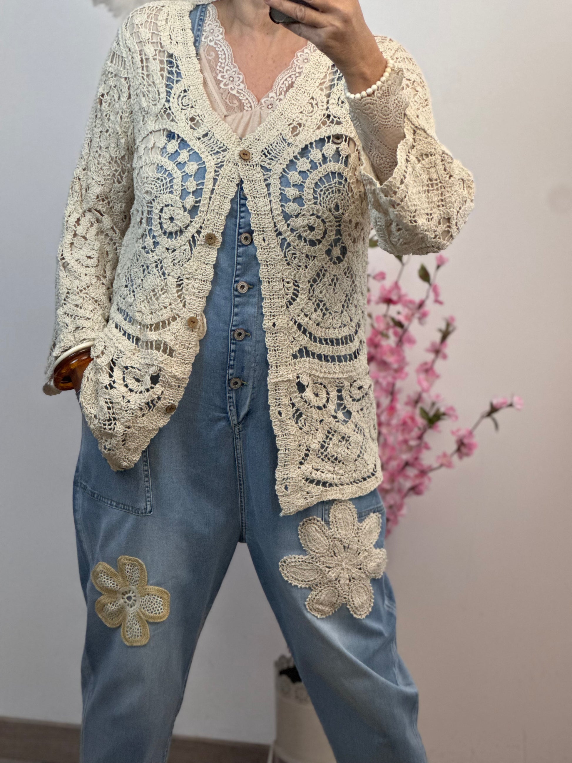 Gilet long crochet beige TU 38/44