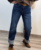 Jeans droit bleu brut cuffed avec revers