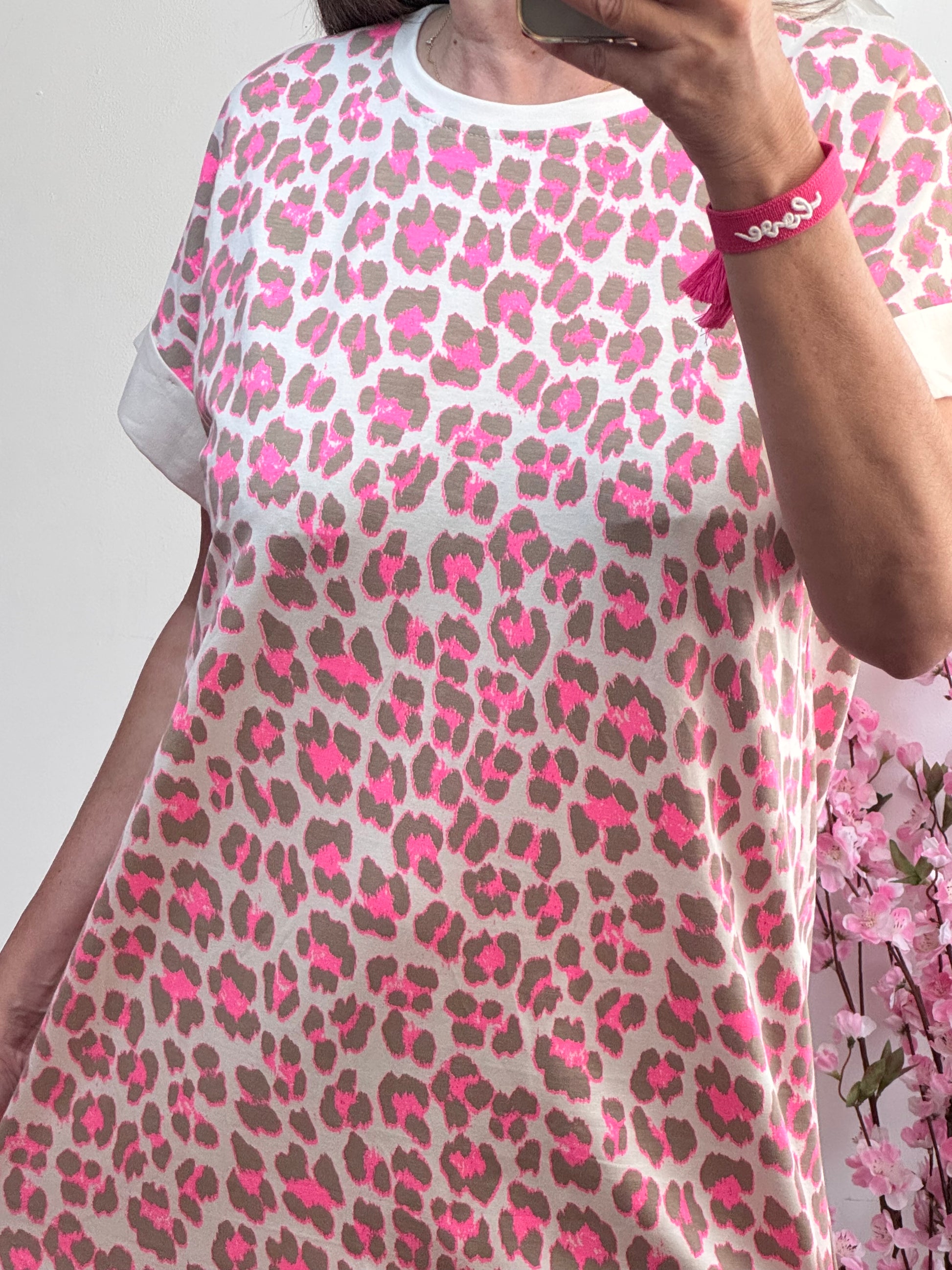 Robe teeshirt Léo rose et taupe