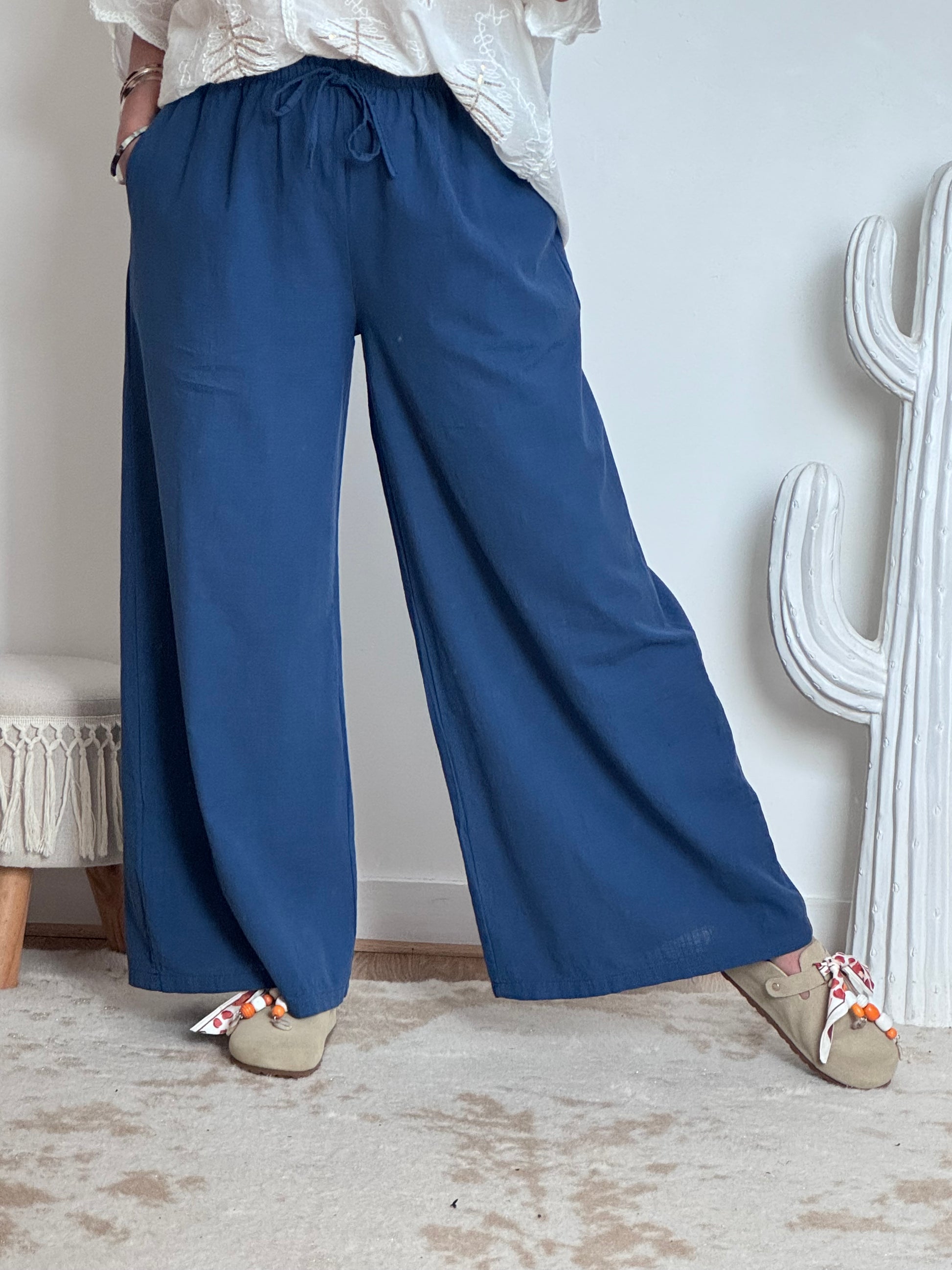 Pantalon coton et lin marine TU 38/44