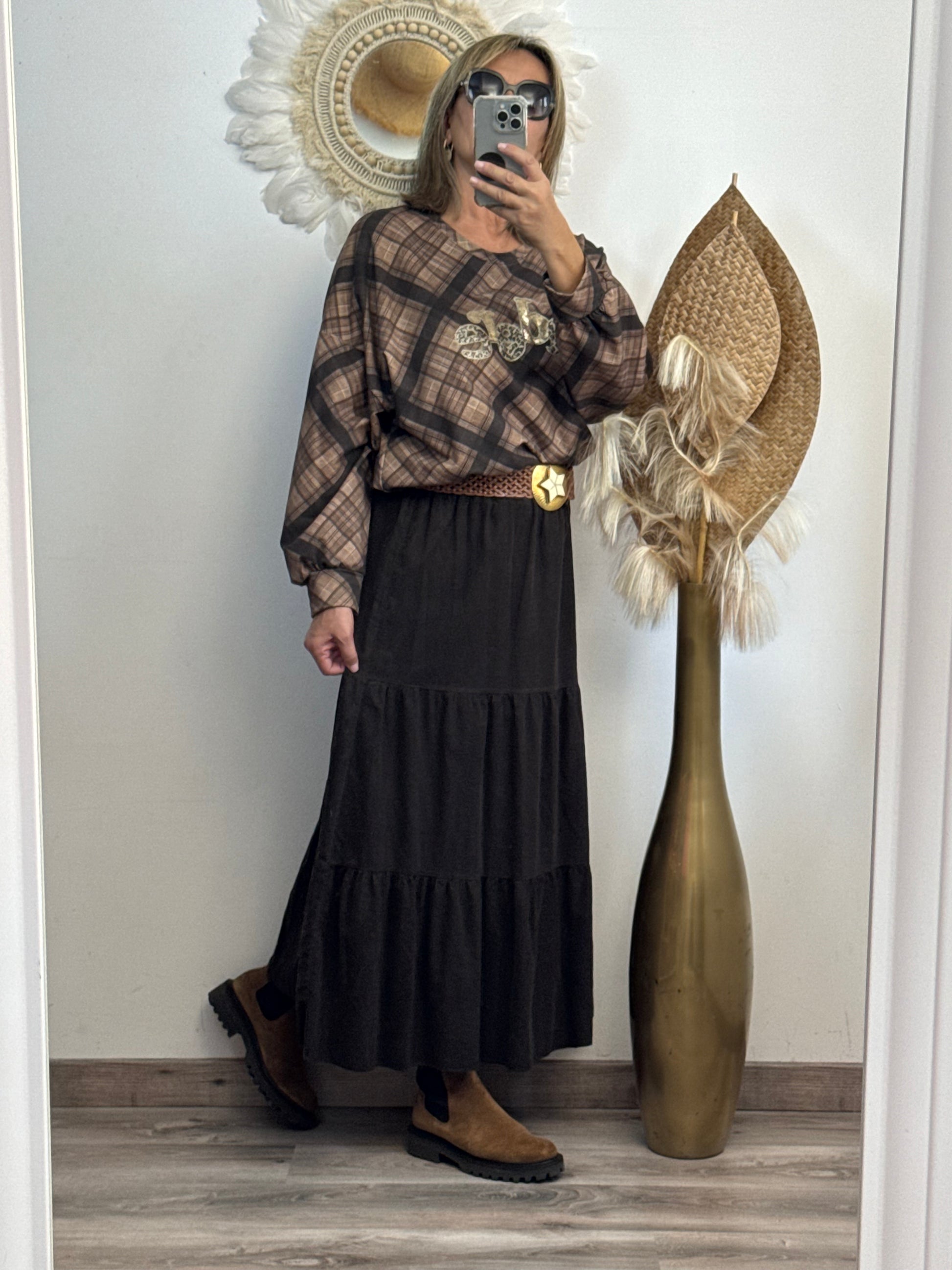 Jupe longue velours côtelé marron