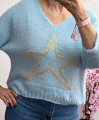 Pull maille bleu étoile
