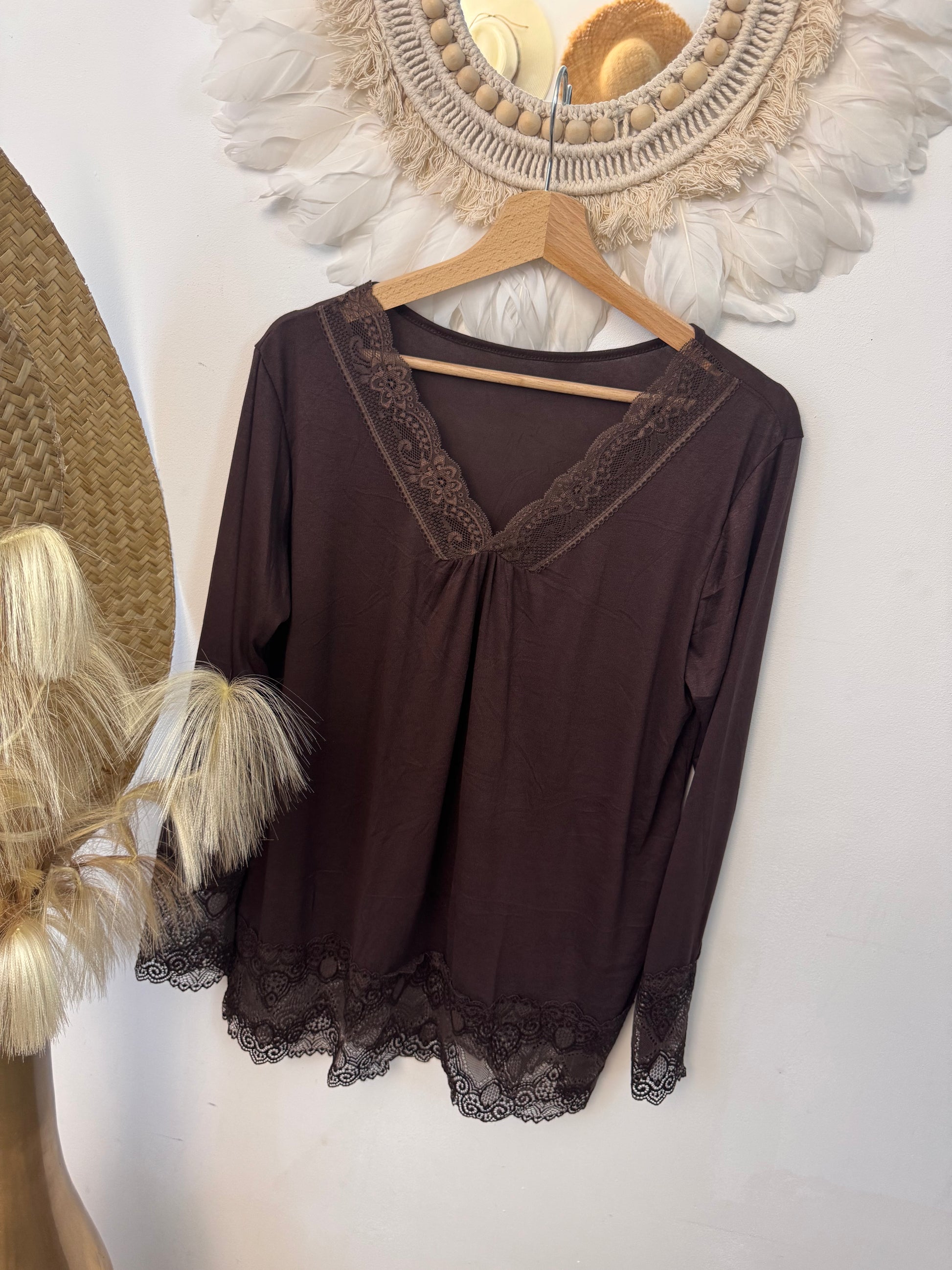 Top dentelle marron TU 40/46 et 46/50