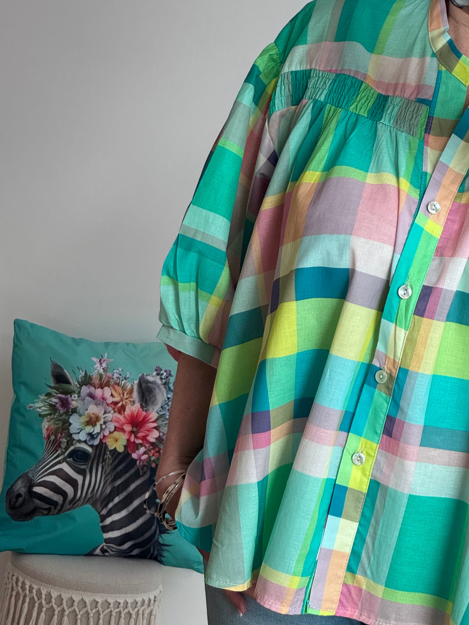 Chemise carreaux turquoise