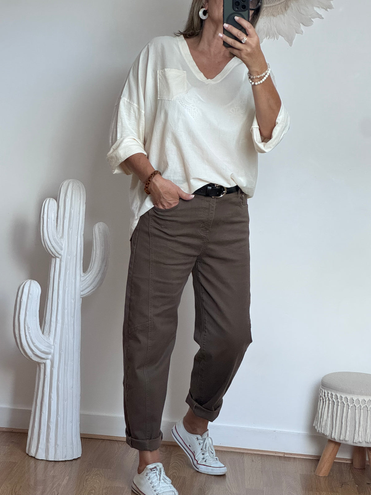 Teeshirt bi matière crème