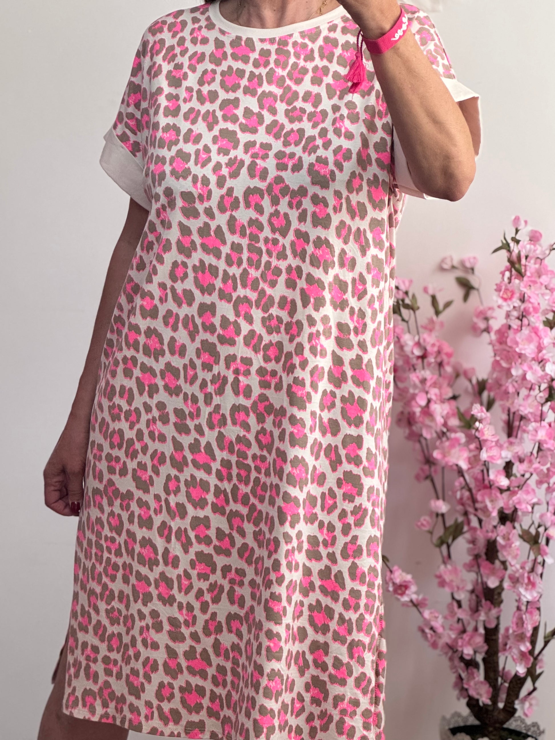 Robe teeshirt Léo rose et taupe