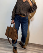 Jeans droit bleu brut cuffed avec revers