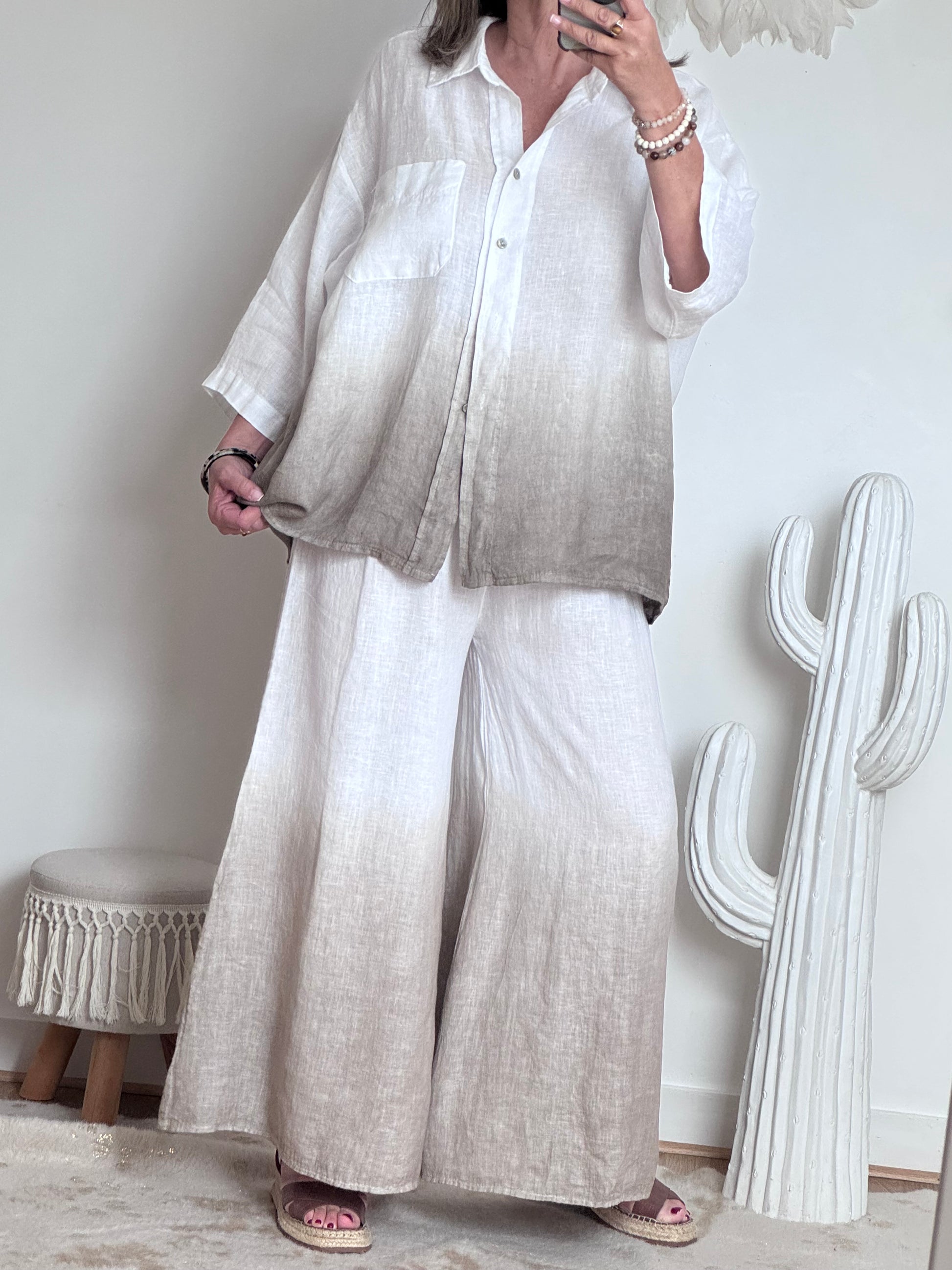 Pantalon palazzo Lin blanc et beige