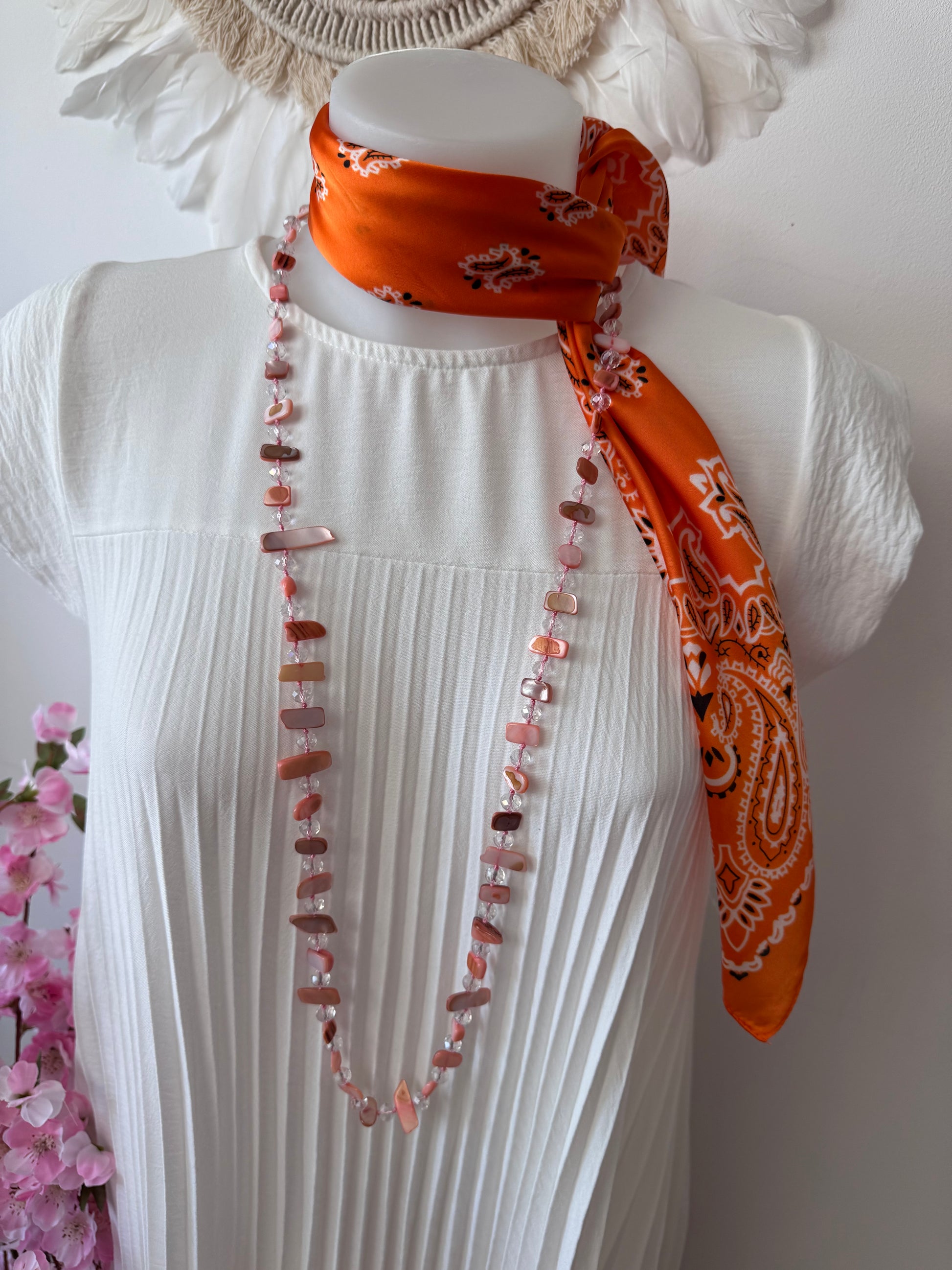 Collier perles roses et pêches