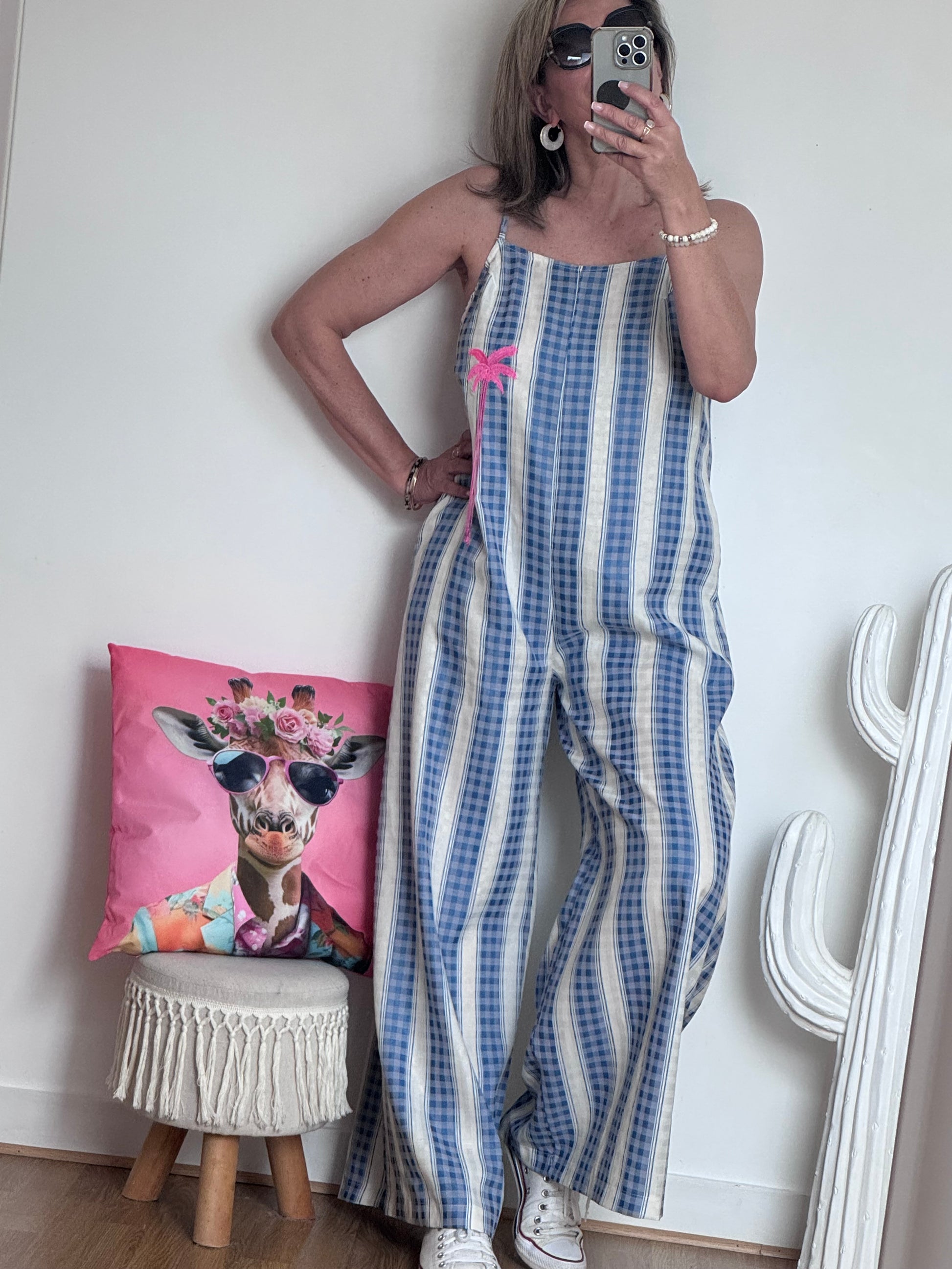 Salopette rayée bleue palmier
