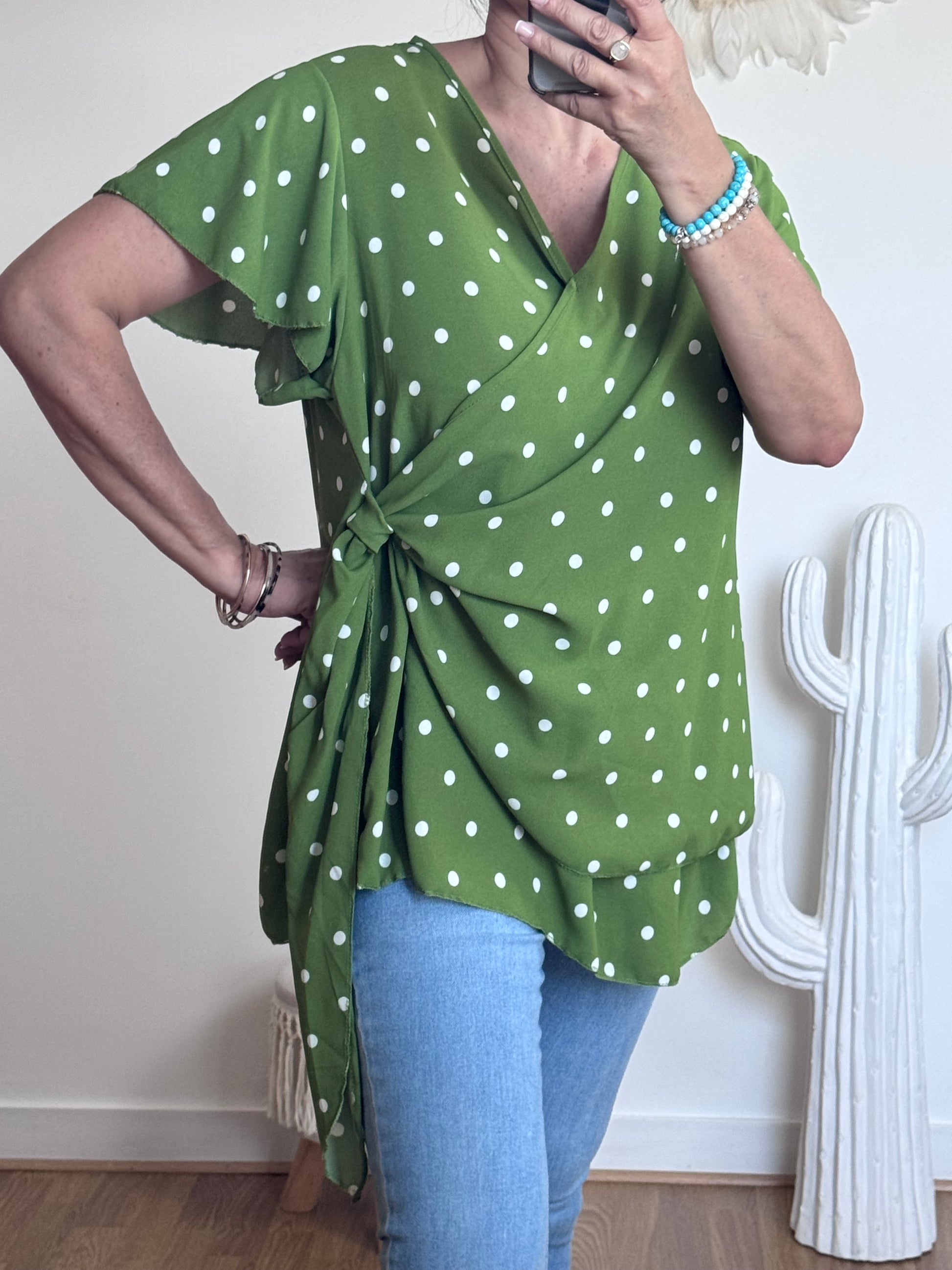 Blouse pois vert TU 44/50