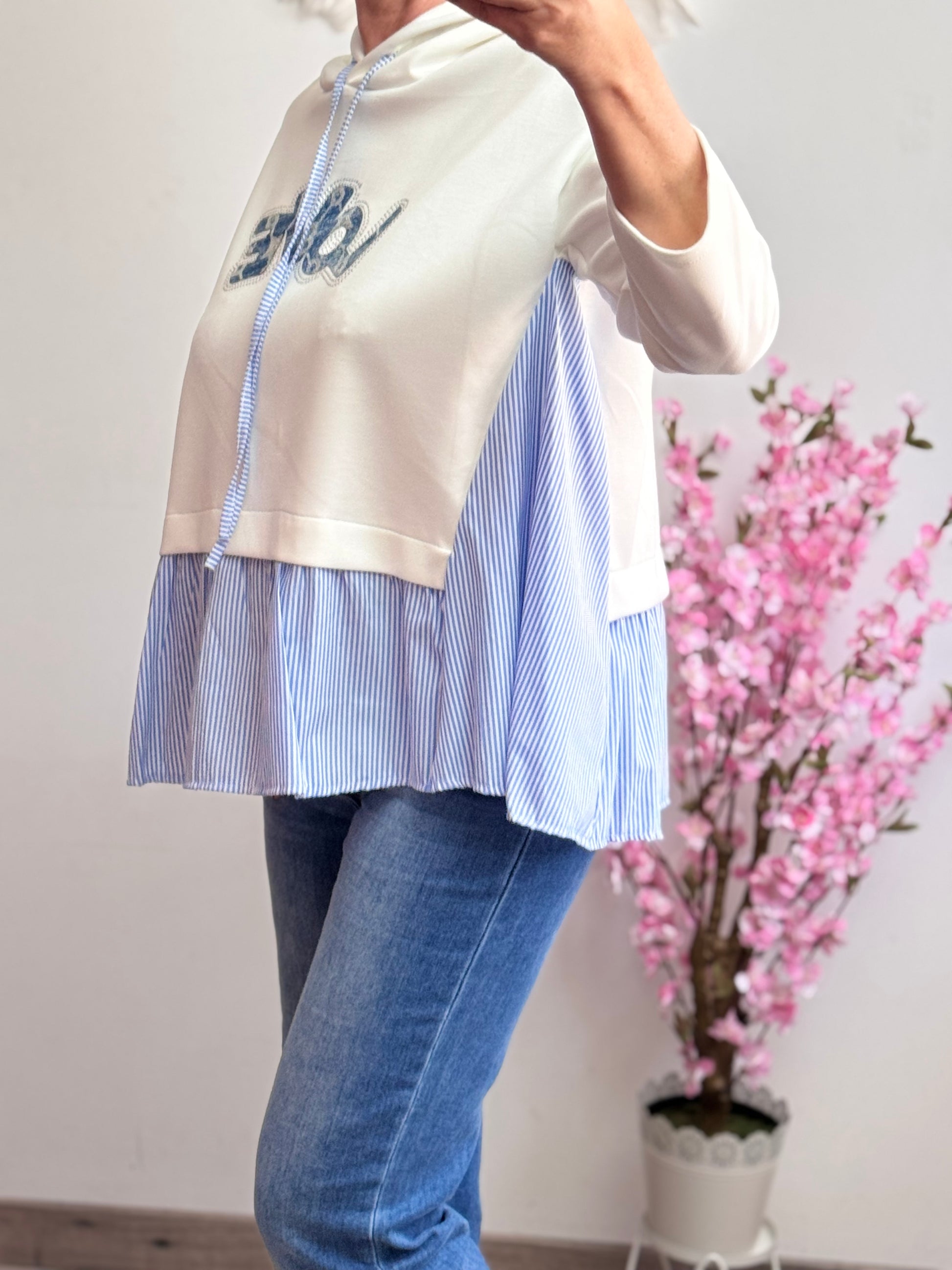 Sweat-shirt bi matière chemise bleu TU 36/44