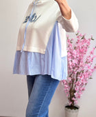 Sweat-shirt bi matière chemise bleu TU 36/44