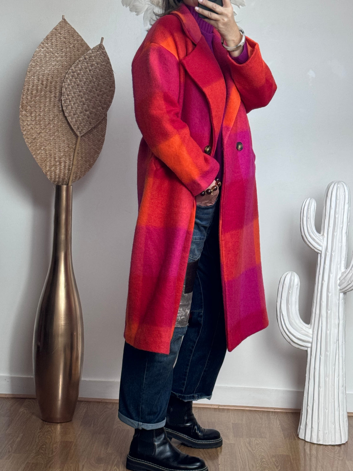 Manteau carreaux fuchsia