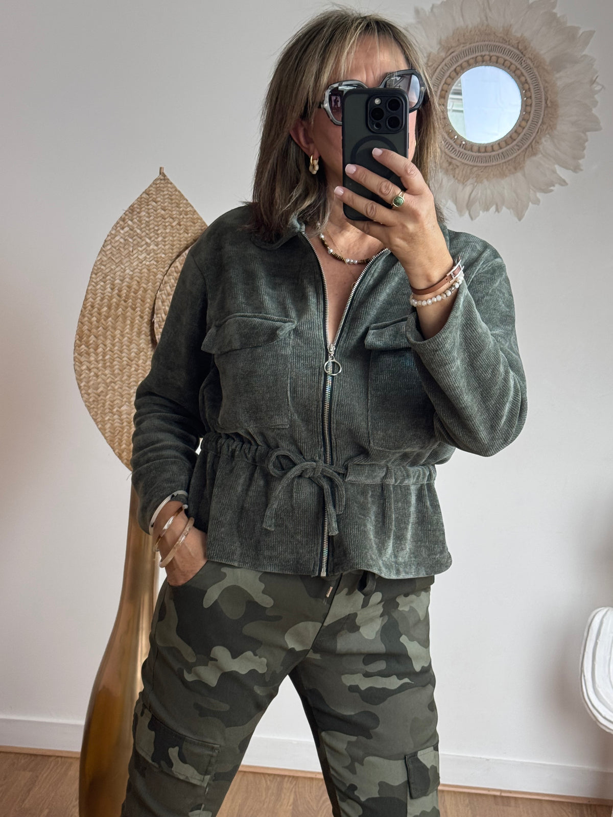 Veste velours milleraies kaki