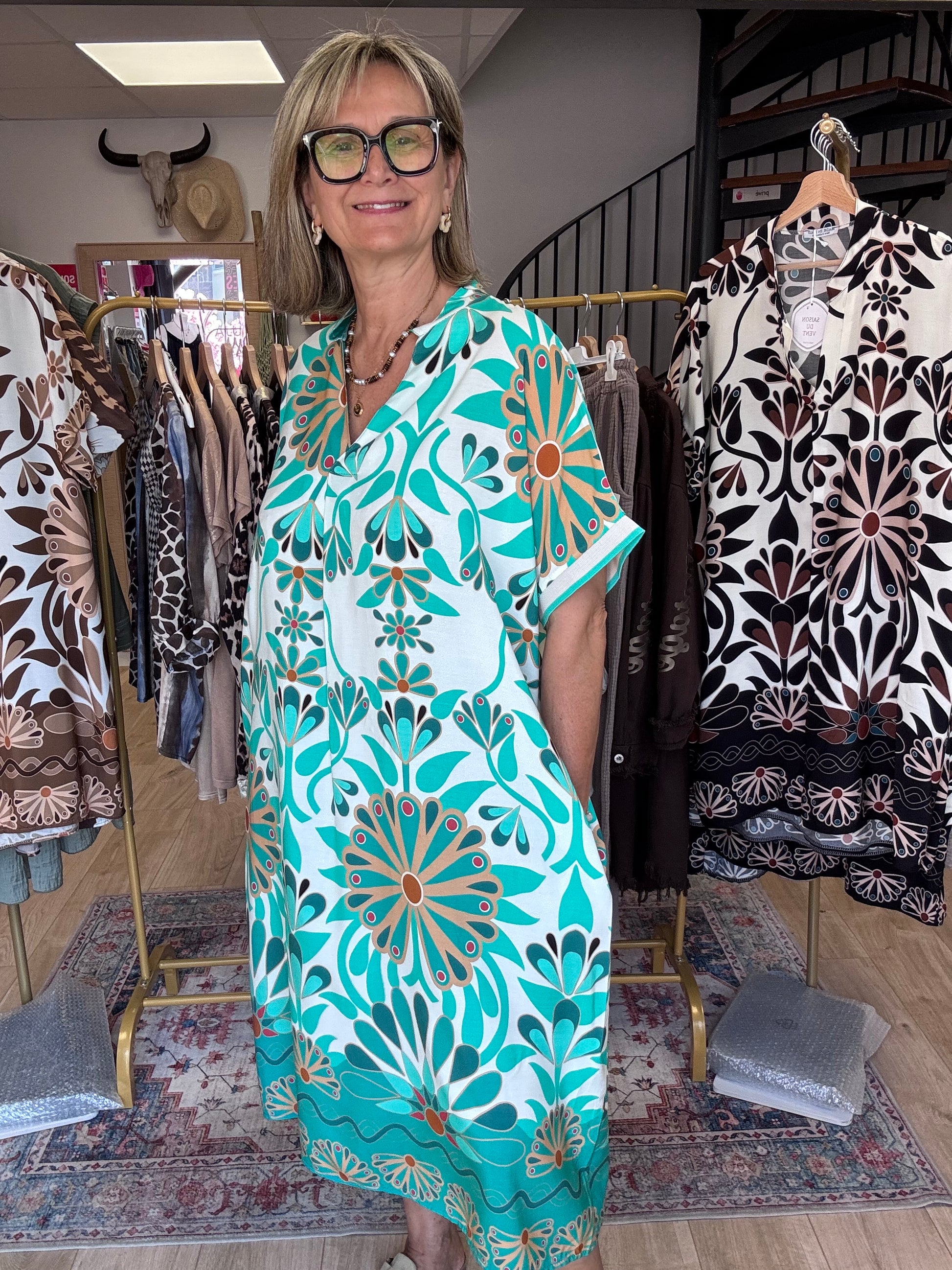 Robe Emma version longue turquoise TU 40/48