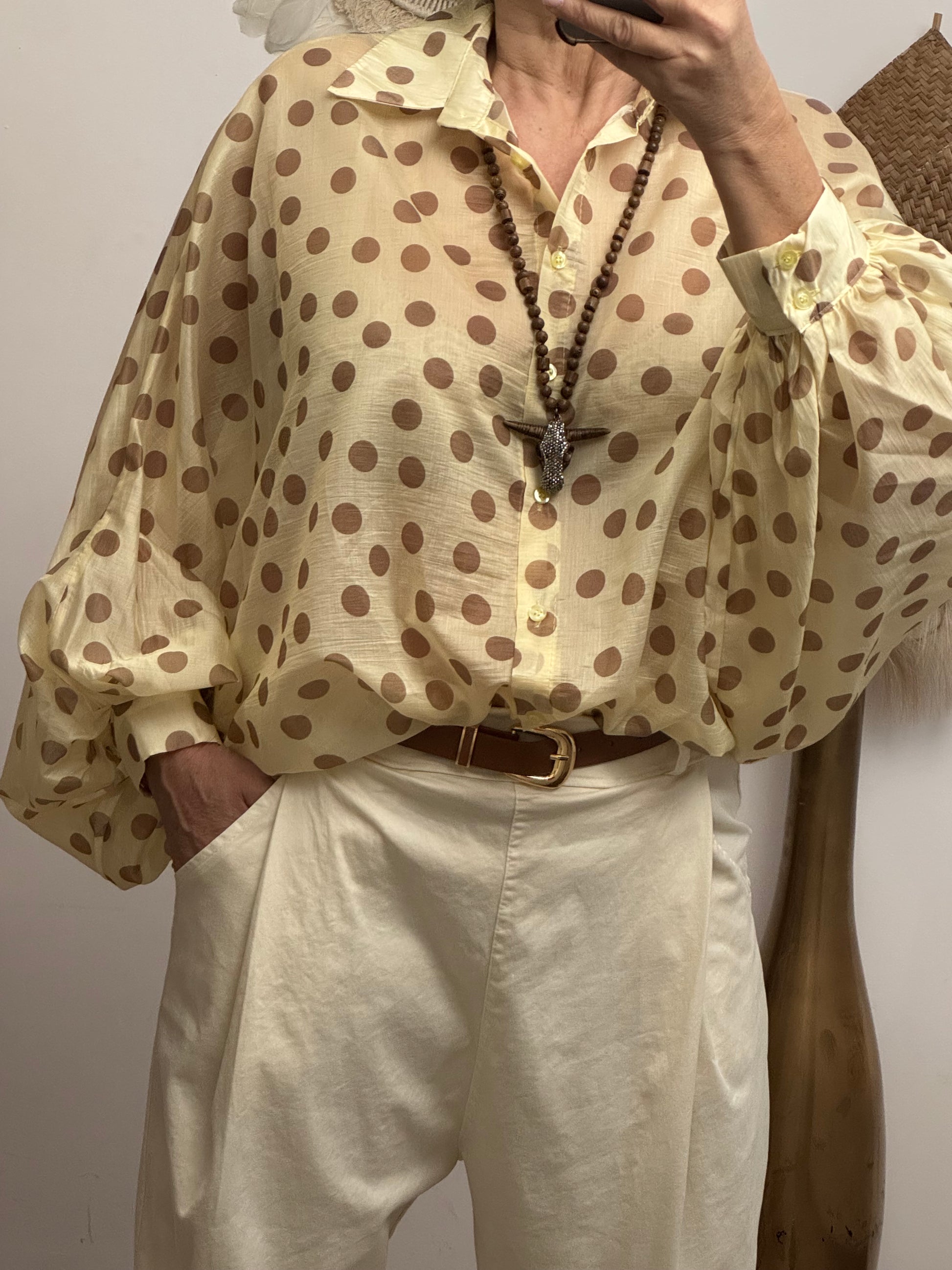 Blouse fluide jaune pois marrons