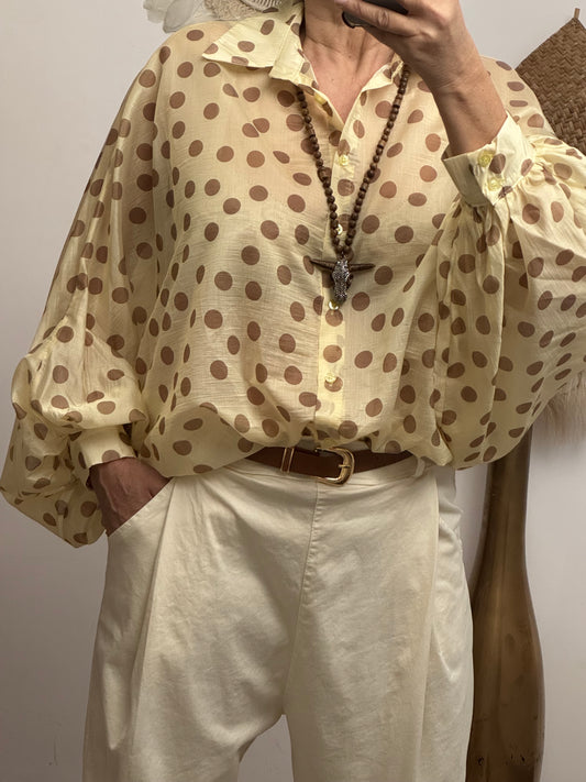 Blouse fluide jaune pois marrons