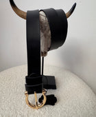 Ceinture cuir noir boucle dorée