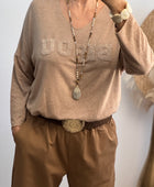 Pull Bisous marron clair