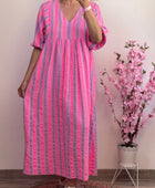 Robe bohème gaz de coton rayures Lila et rose TU 36/48