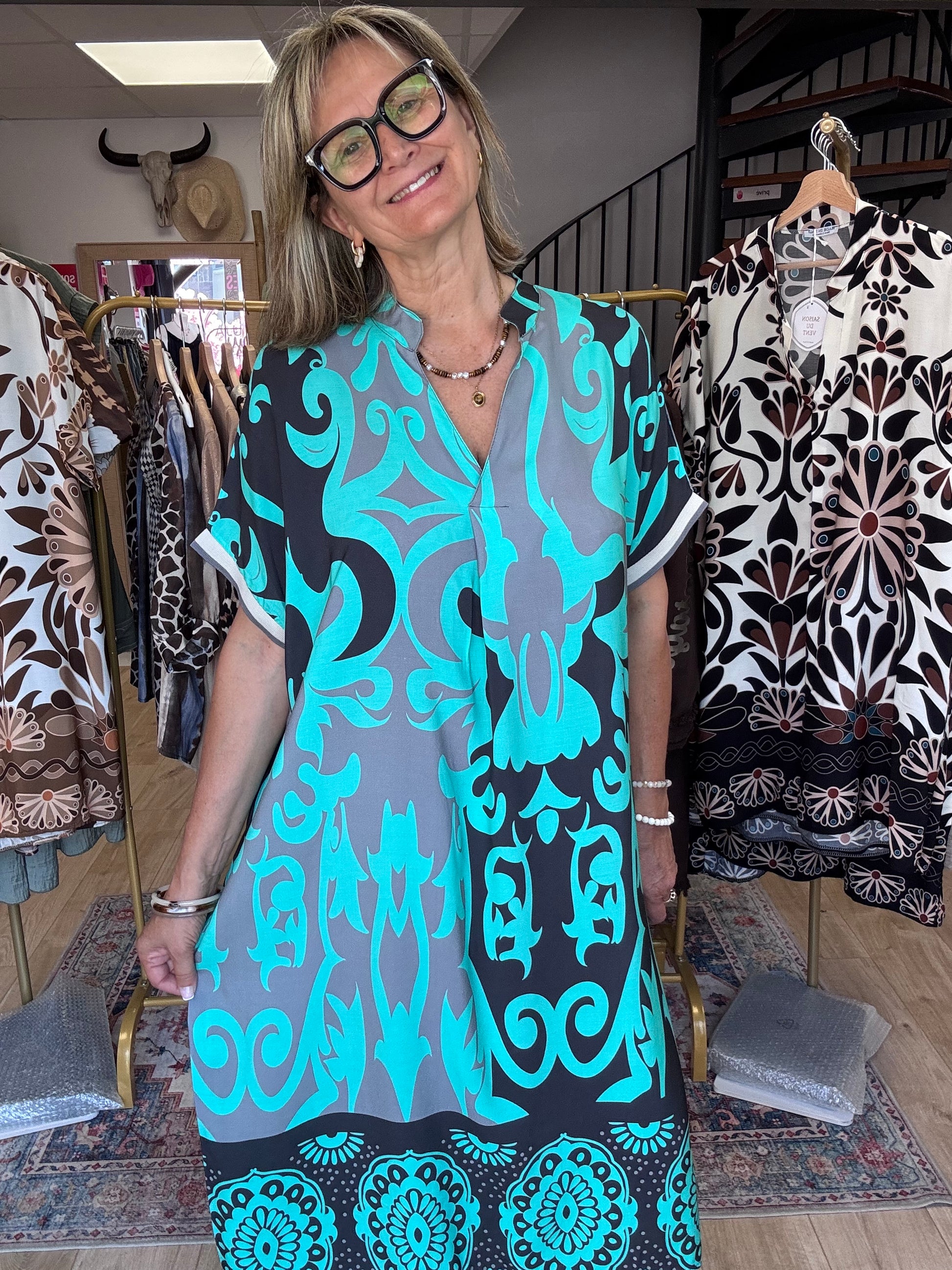 Robe arabesque noir turquoise TU 40/48