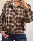 Blouson loose carreaux marron