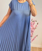 Robe longue plissée bleue
