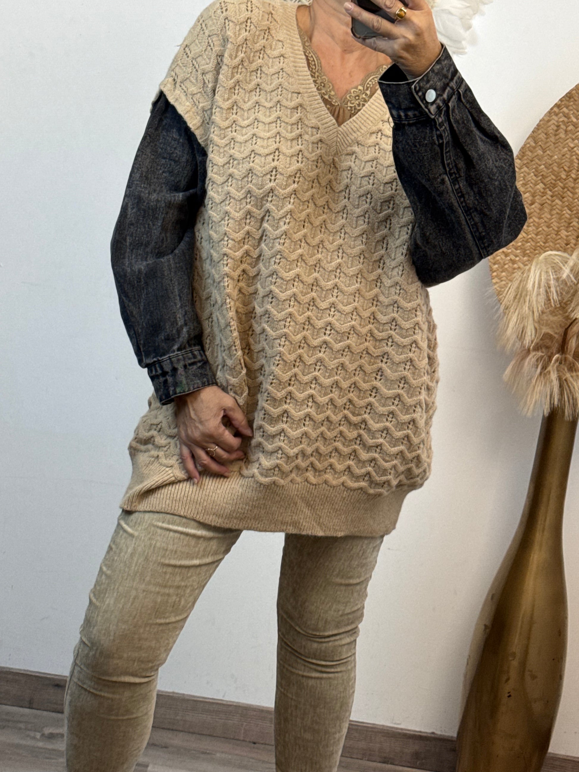 Pull beige manches jeans TU 44/50