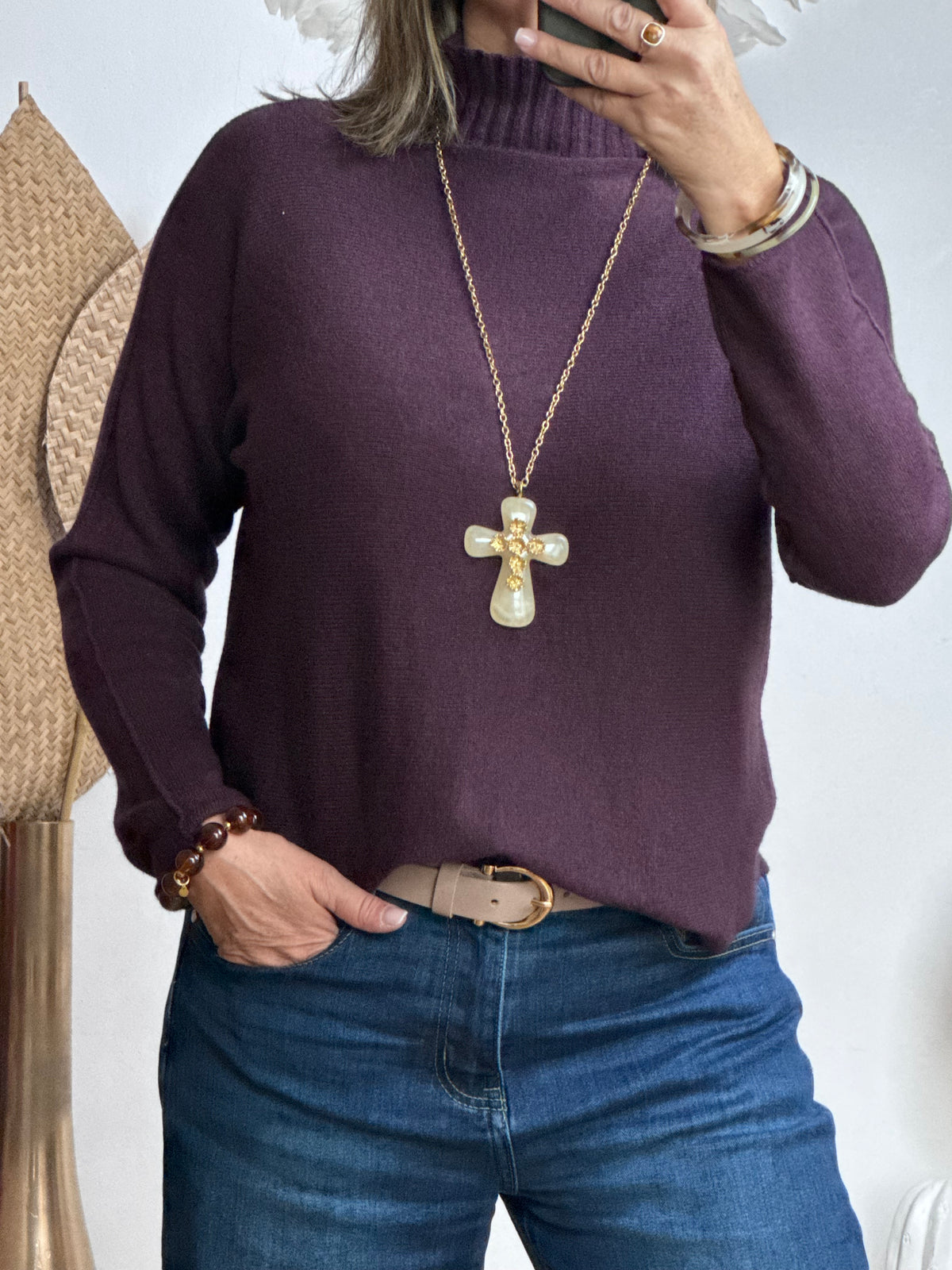 Pull maille col cheminé