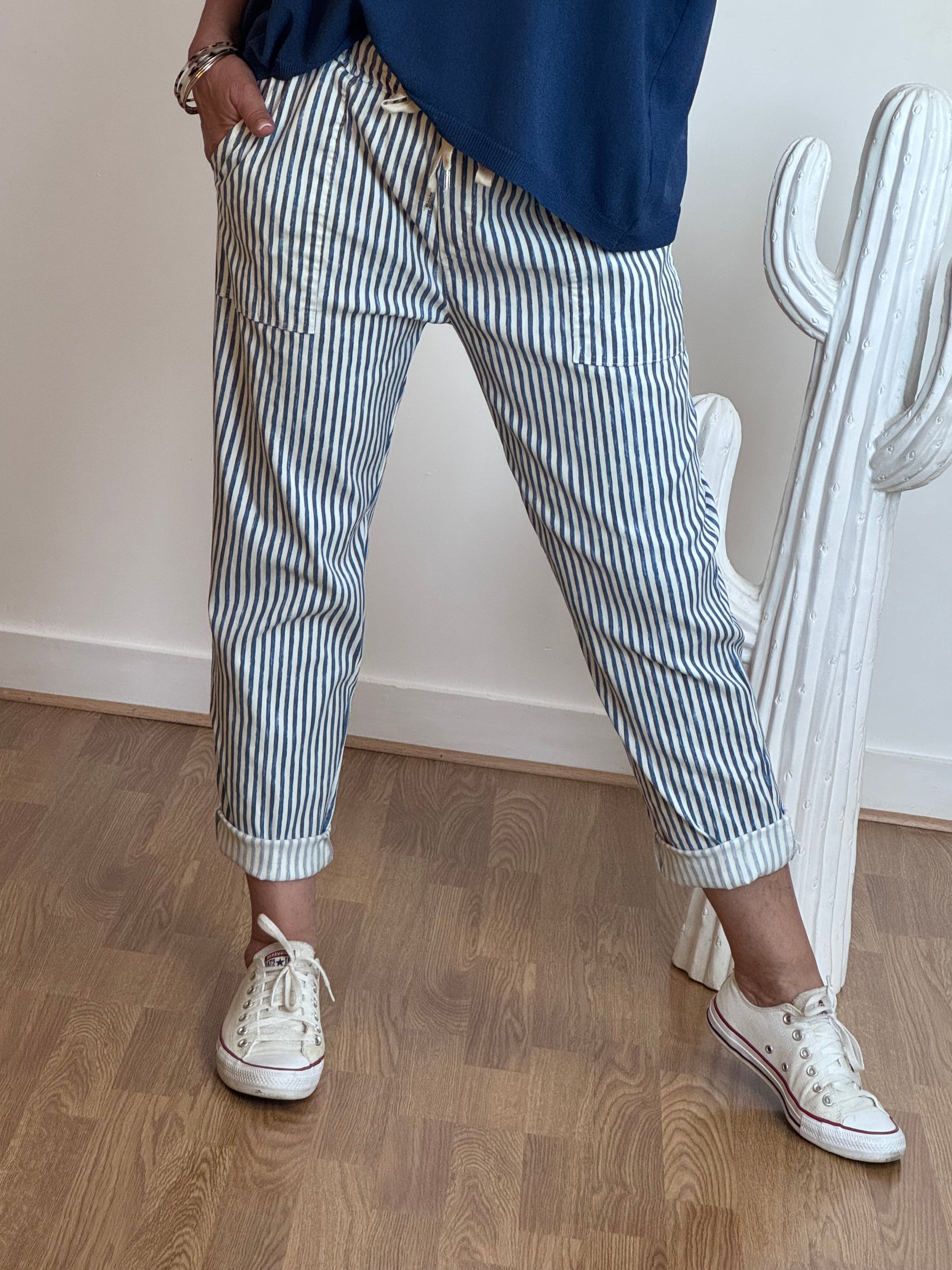 Pantalon confort rayures marine
