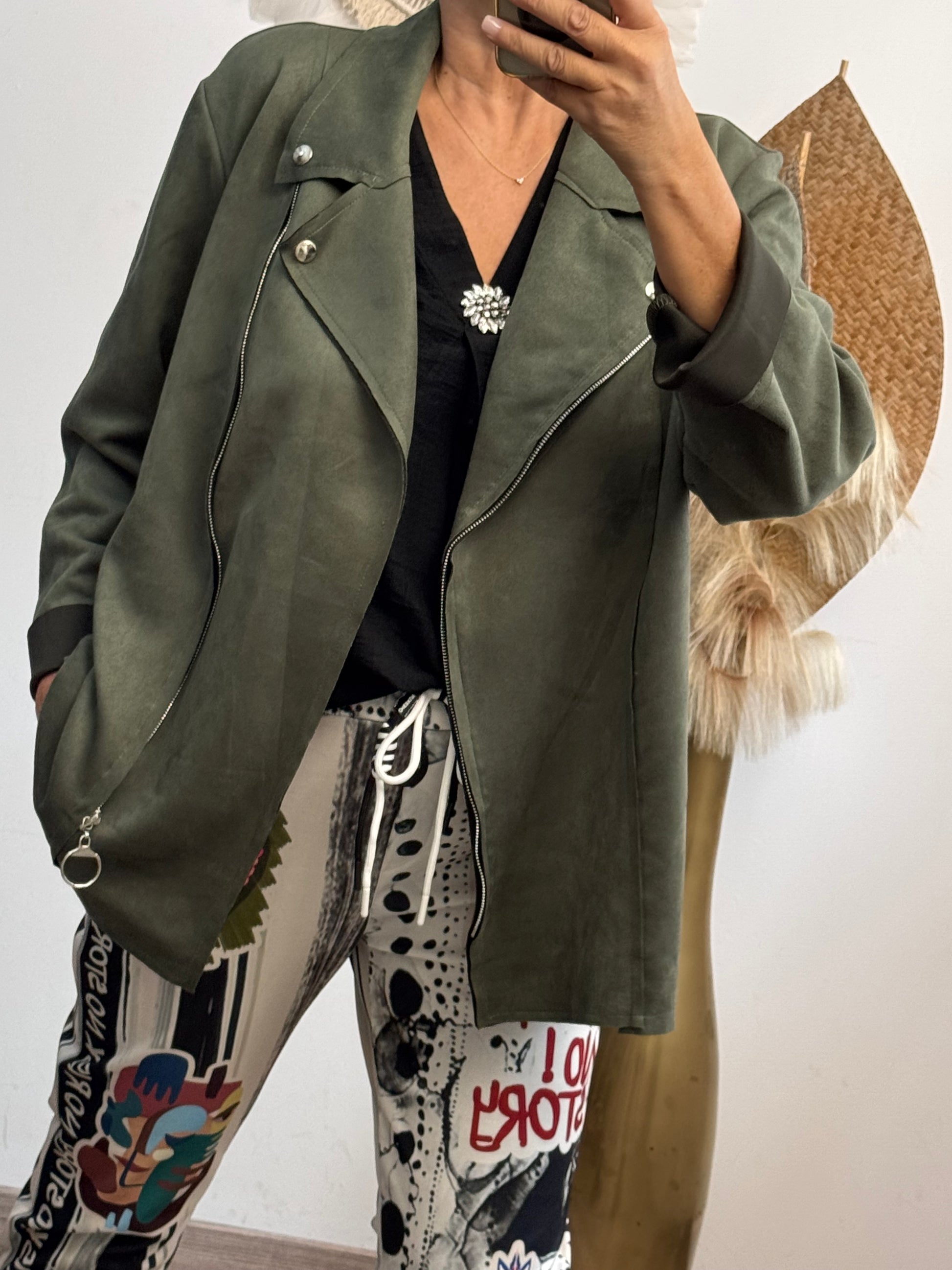 Blouson perfecto suédine kaki TU 46/52