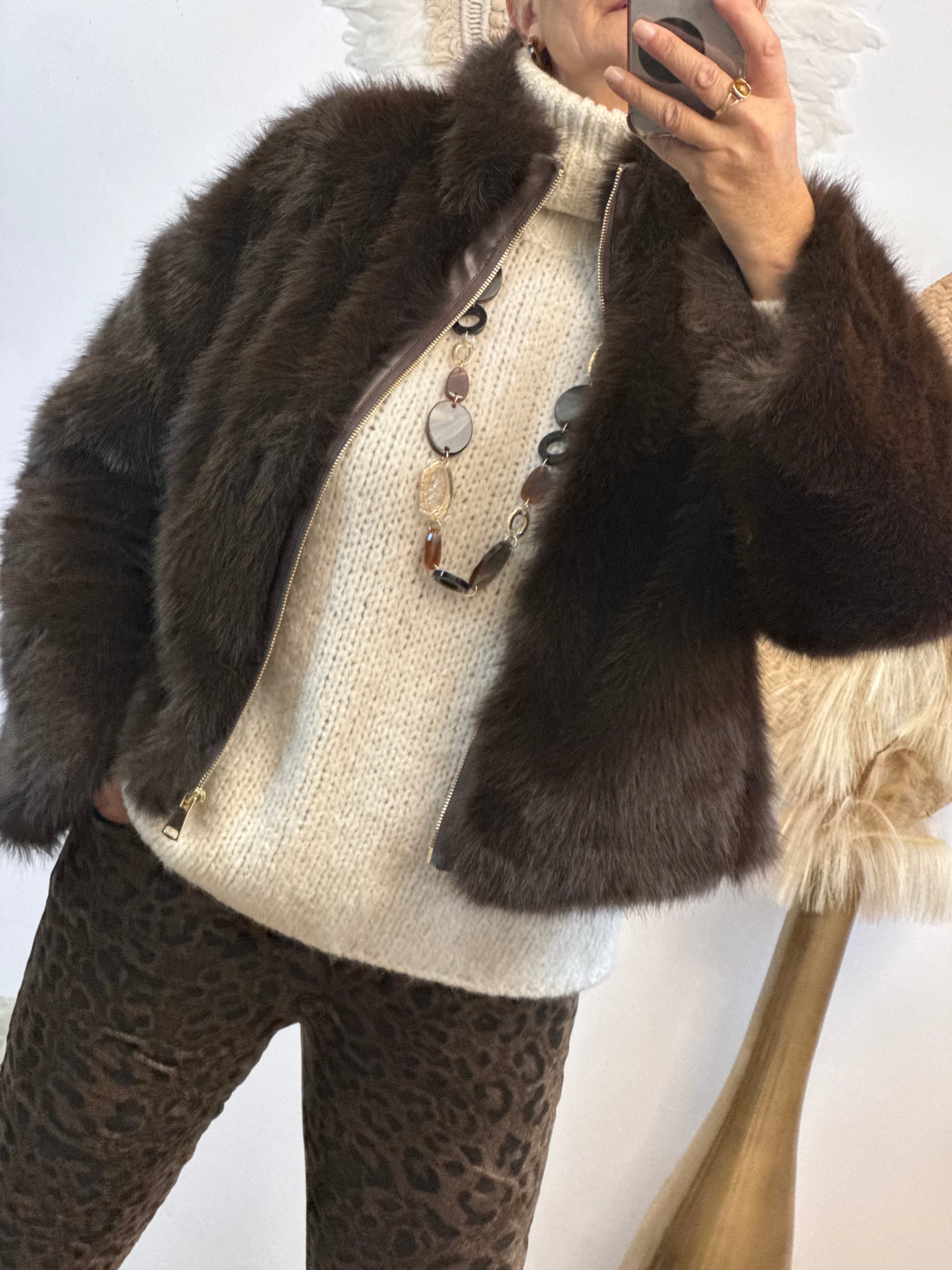 Blouson fausse fourrure marron