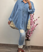 Chemise lyocell bleue dos lurex doré ajouré TU 42/50